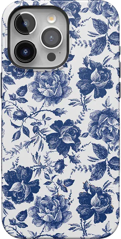 Rose to Fame | Blue & White Rose Floral Case iPhone Case get.casely Classic + MagSafe® iPhone 13 Pro