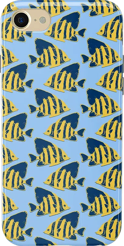 Something's Fishy | Navy Blue & Yellow Fish Print Case iPhone Case get.casely Bold iPhone 12 Pro Max 