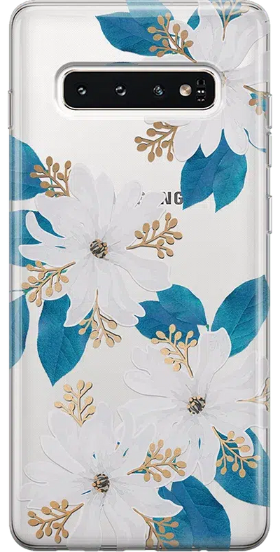 Blue and Gold Clear Floral Samsung Case Samsung Case get.casely Classic Galaxy S10 Plus 