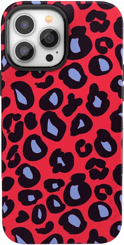 Into the Wild | Red & Blue Leopard Print Case iPhone Case get.casely Classic + MagSafe® iPhone 13 Pro 