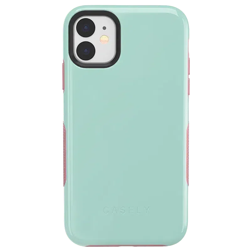 Mint Green on Pink | Ultra-Protective Bold Case iPhone Case get.casely Bold iPhone 11 