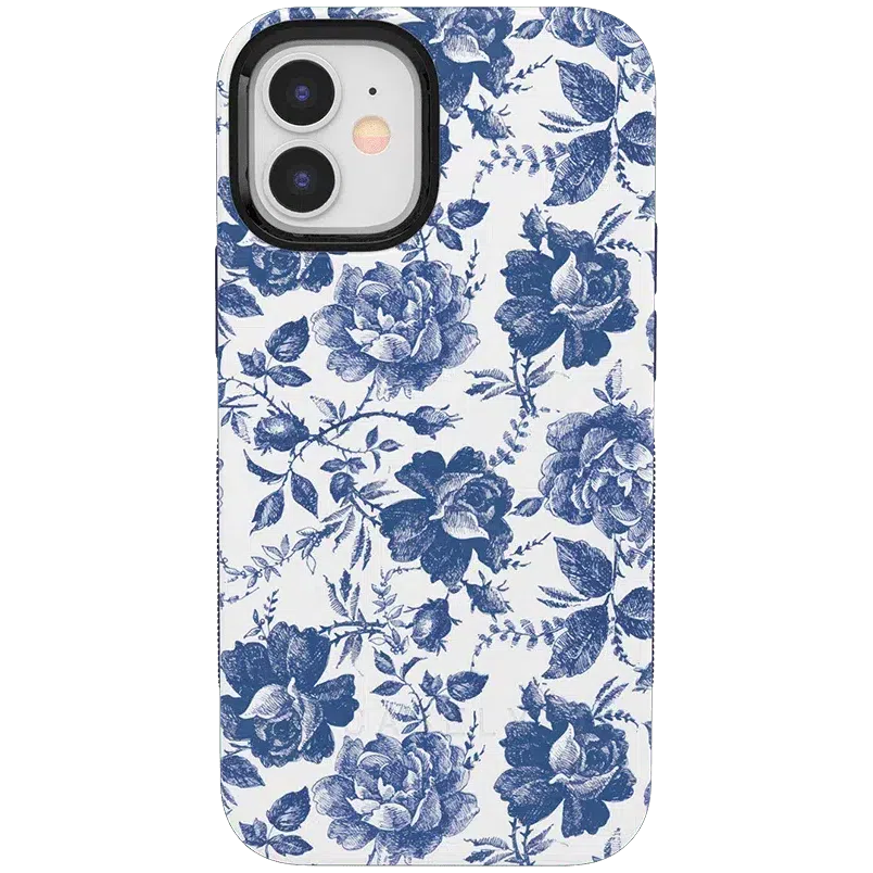 Rose to Fame | Blue & White Rose Floral Case iPhone Case get.casely Bold + MagSafe® iPhone 12