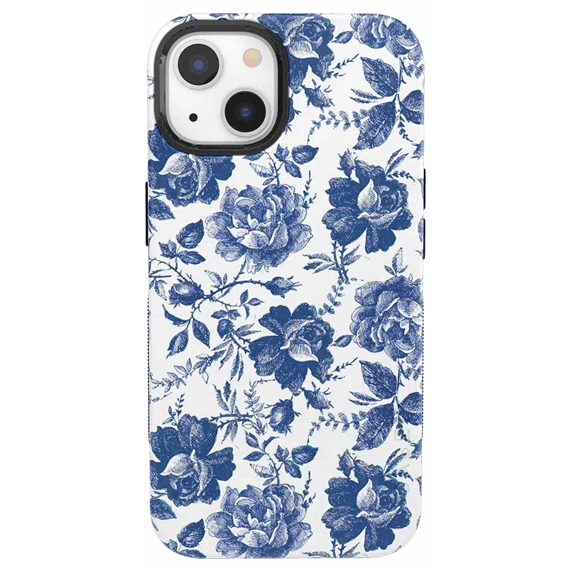 Rose to Fame | Blue & White Rose Floral Case iPhone Case get.casely Bold + MagSafe® iPhone 14 Plus