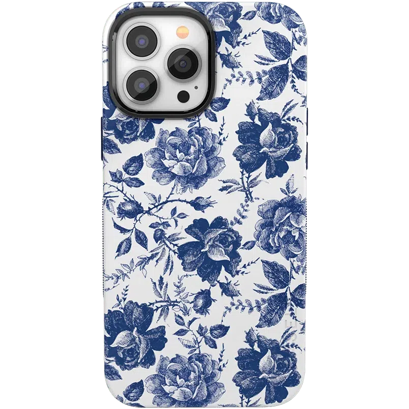 Rose to Fame | Blue & White Rose Floral Case iPhone Case get.casely Bold + MagSafe® iPhone 14 Pro Max