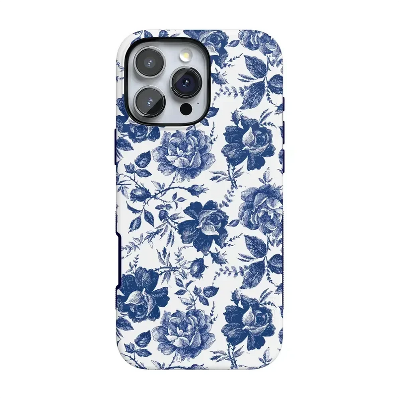 Rose to Fame | Blue & White Rose Floral Case iPhone Case get.casely Bold + MagSafe® iPhone 16 Pro Max 