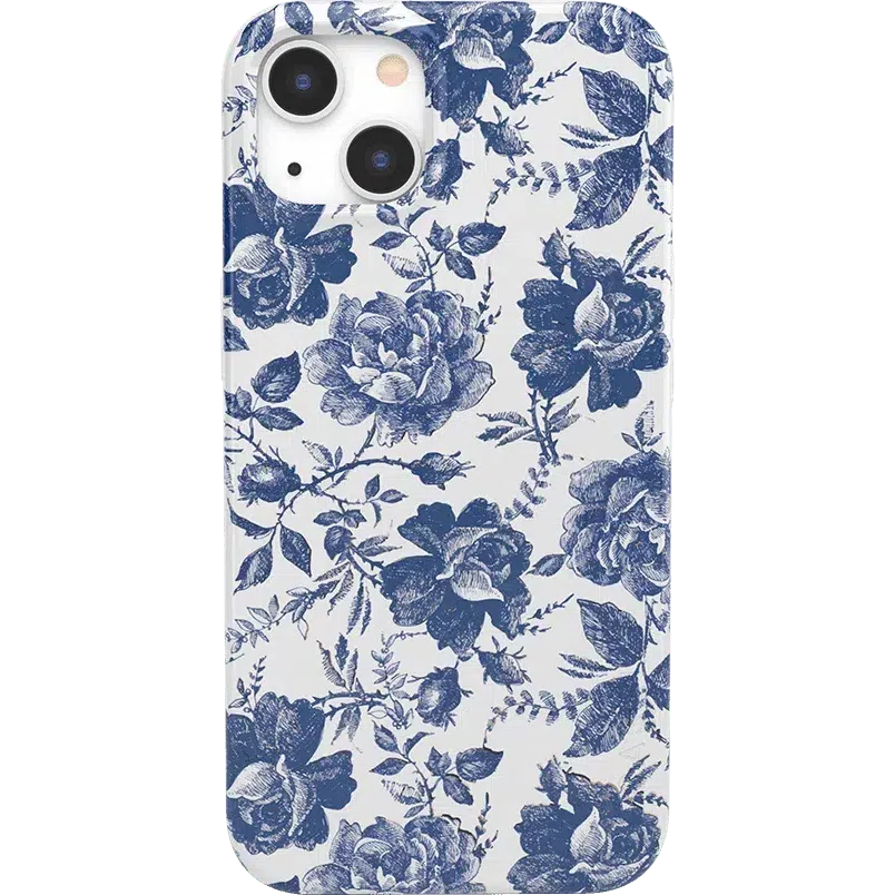 Rose to Fame | Blue & White Rose Floral Case iPhone Case get.casely Classic + MagSafe® iPhone 13