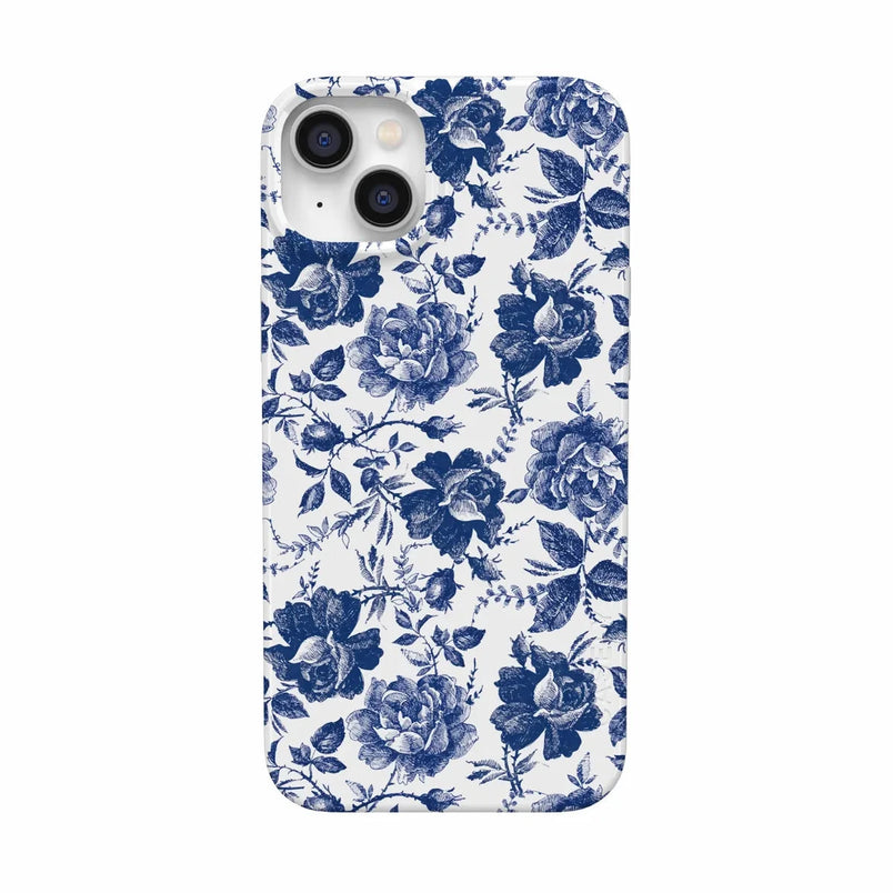 Rose to Fame | Blue & White Rose Floral Case iPhone Case get.casely Classic + MagSafe® iPhone 14 Plus 