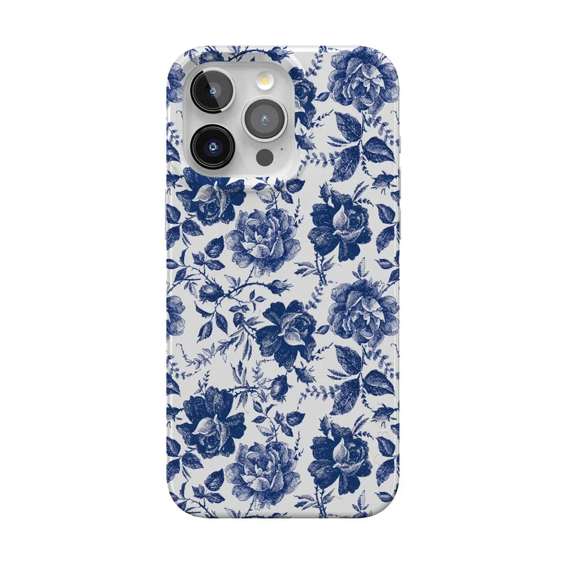Rose to Fame | Blue & White Rose Floral Case iPhone Case get.casely Classic + MagSafe® iPhone 15 Pro Max 