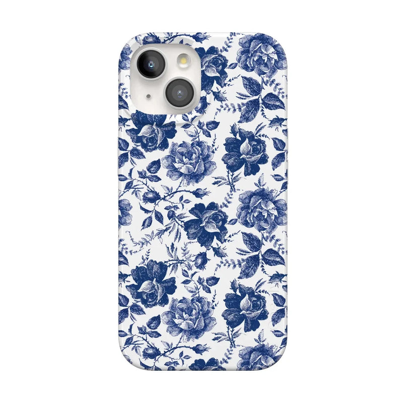 Rose to Fame | Blue & White Rose Floral Case iPhone Case get.casely Classic + MagSafe® iPhone 15 
