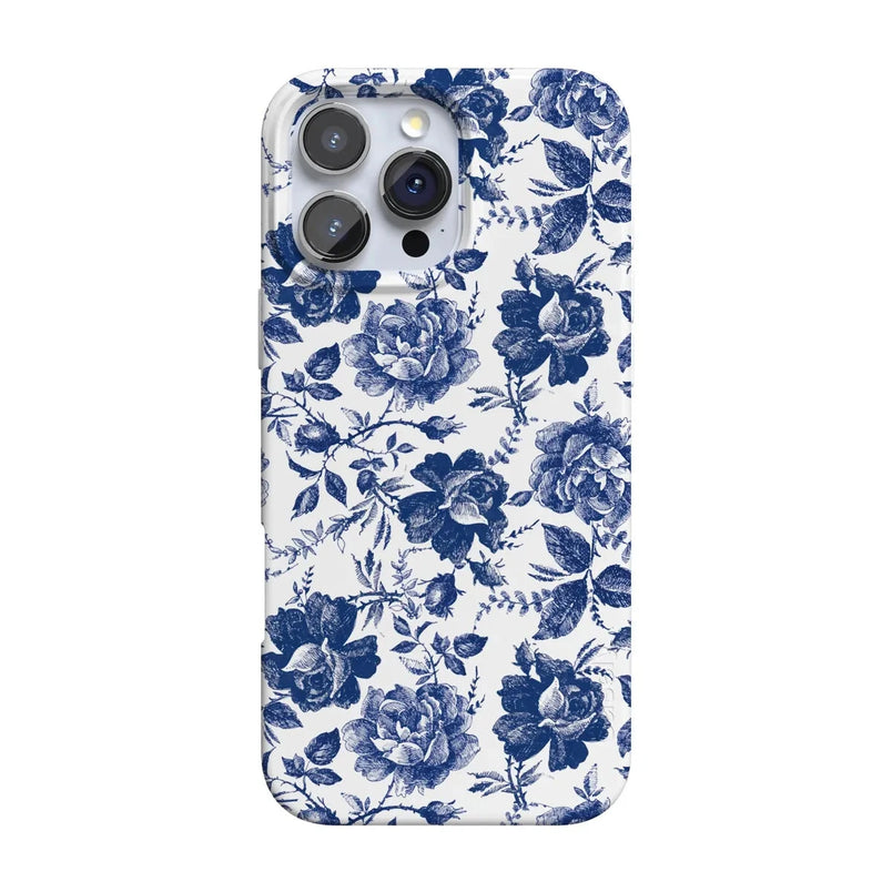Rose to Fame | Blue & White Rose Floral Case iPhone Case get.casely Classic + MagSafe® iPhone 16 Pro Max 