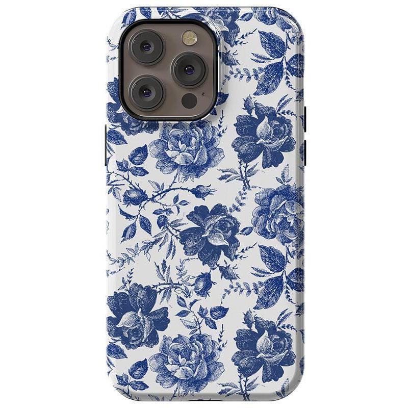 Rose to Fame | Blue & White Rose Floral Case iPhone Case get.casely Essential + MagSafe® iPhone 14 Pro Max