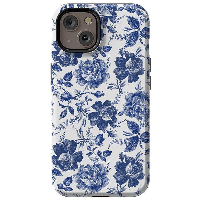 Rose to Fame | Blue & White Rose Floral Case iPhone Case get.casely Essential + MagSafe® iPhone 14