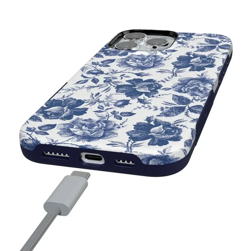 Rose to Fame | Blue & White Rose Floral Case iPhone Case get.casely 