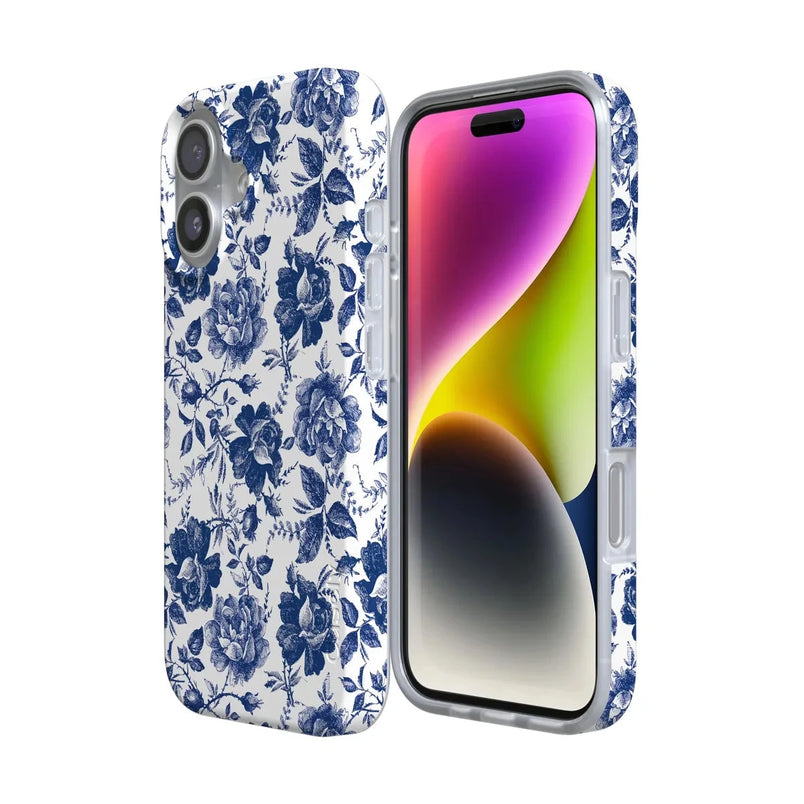 Rose to Fame | Blue & White Rose Floral Case iPhone Case get.casely 
