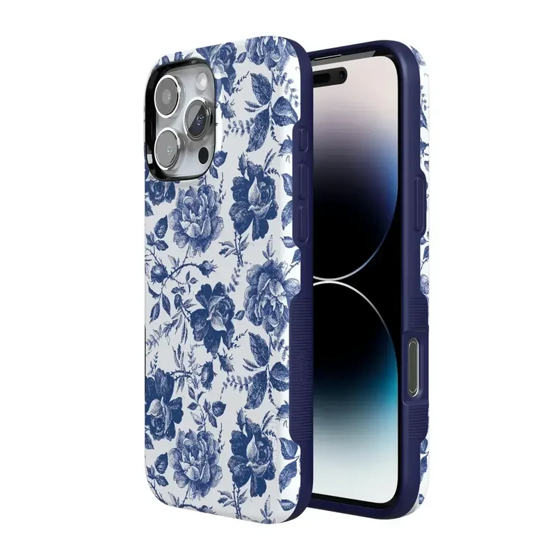 Rose to Fame | Blue & White Rose Floral Case iPhone Case get.casely 