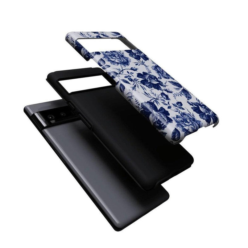 Rose to Fame | Blue & White Rose Floral Google Pixel Case Google Pixel Case Casetry 