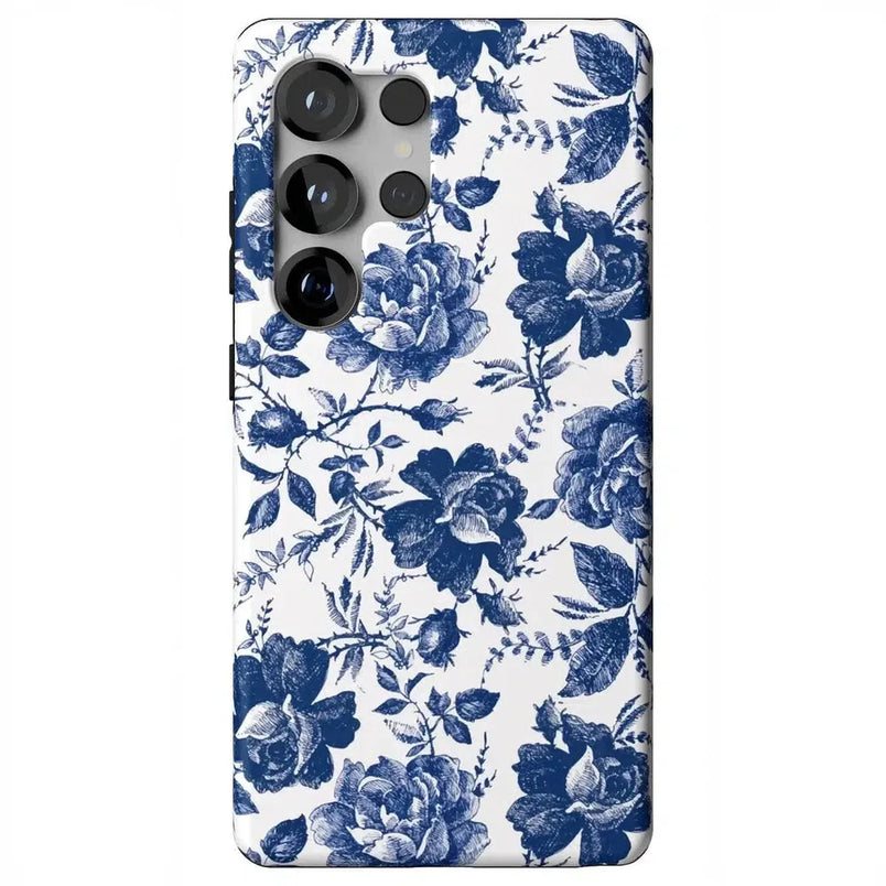 Rose to Fame | Blue & White Rose Floral Samsung Case Samsung Case Casetry Essential + MagSafe® Galaxy S25 Ultra 