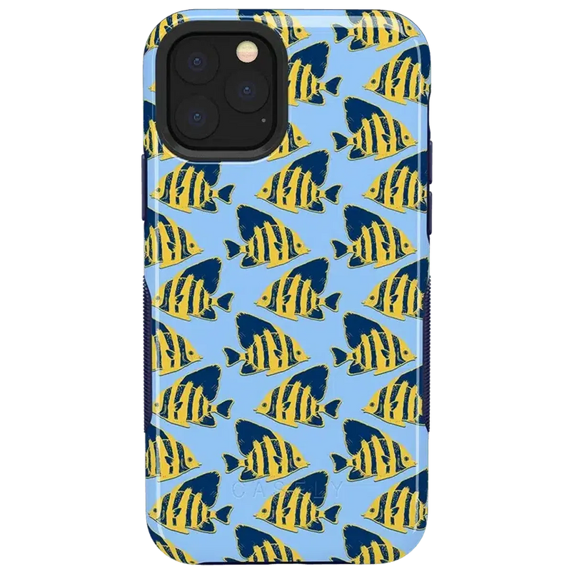 Something's Fishy | Navy Blue & Yellow Fish Print Case iPhone Case get.casely Bold iPhone 11 Pro 