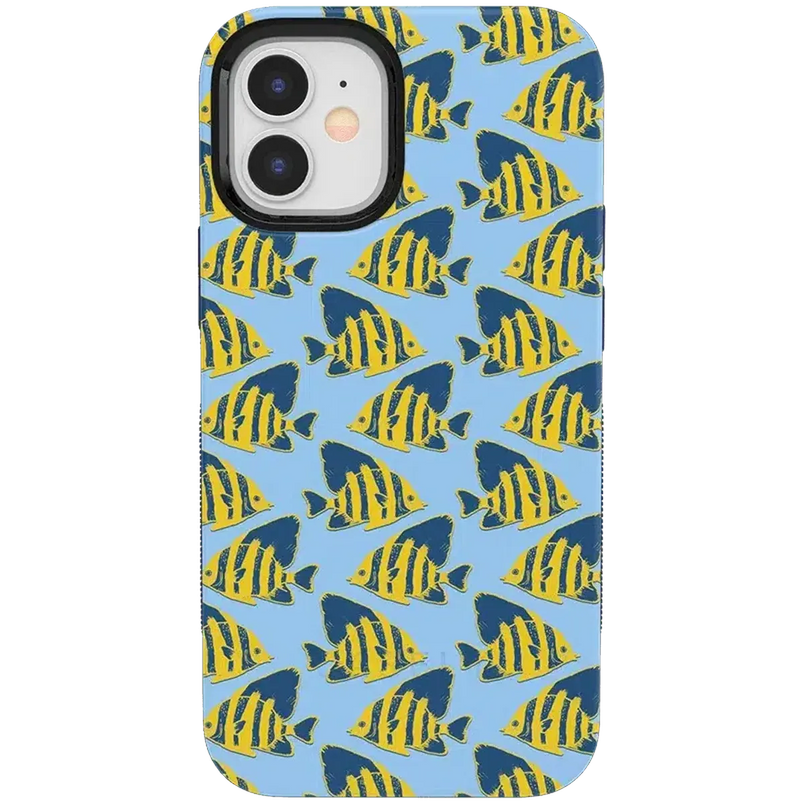 Something's Fishy | Navy Blue & Yellow Fish Print Case iPhone Case get.casely Bold iPhone 12 Mini 