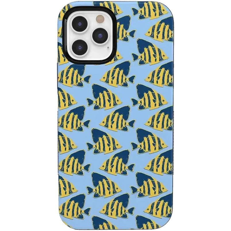 Something's Fishy | Navy Blue & Yellow Fish Print Case iPhone Case get.casely Bold iPhone 12 Pro Max 
