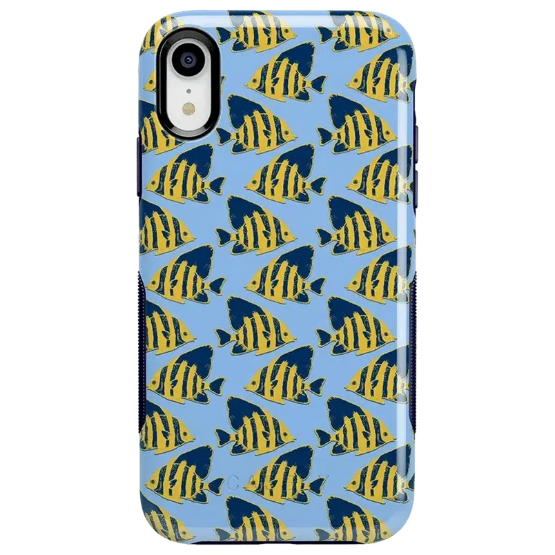 Something's Fishy | Navy Blue & Yellow Fish Print Case iPhone Case get.casely Bold iPhone XR 