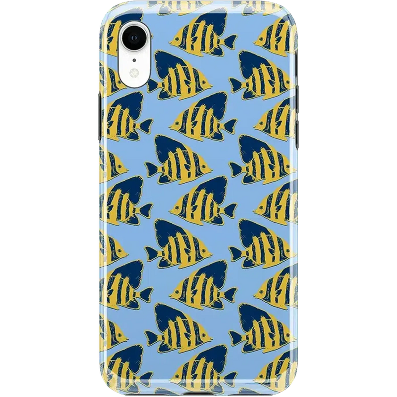 Something's Fishy | Navy Blue & Yellow Fish Print Case iPhone Case get.casely Classic iPhone XR 
