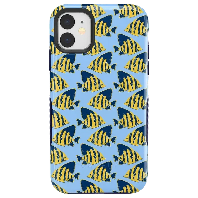 Something's Fishy | Navy Blue & Yellow Fish Print Case iPhone Case get.casely 