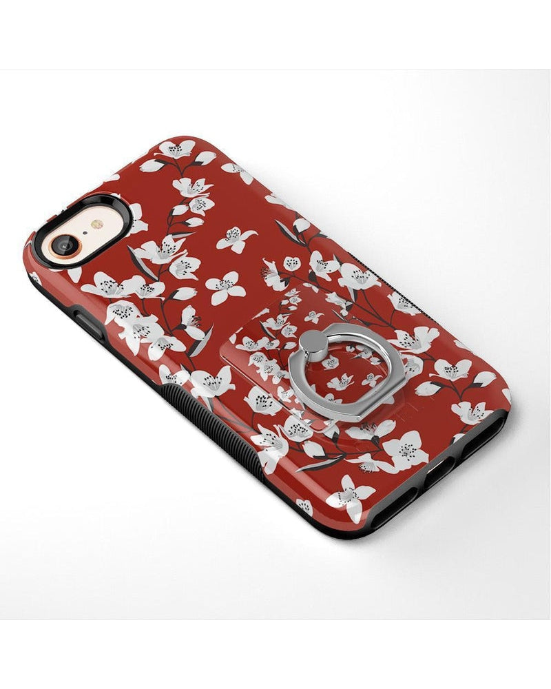 Floral Forest Red Cherry Blossom Floral Phone Ring