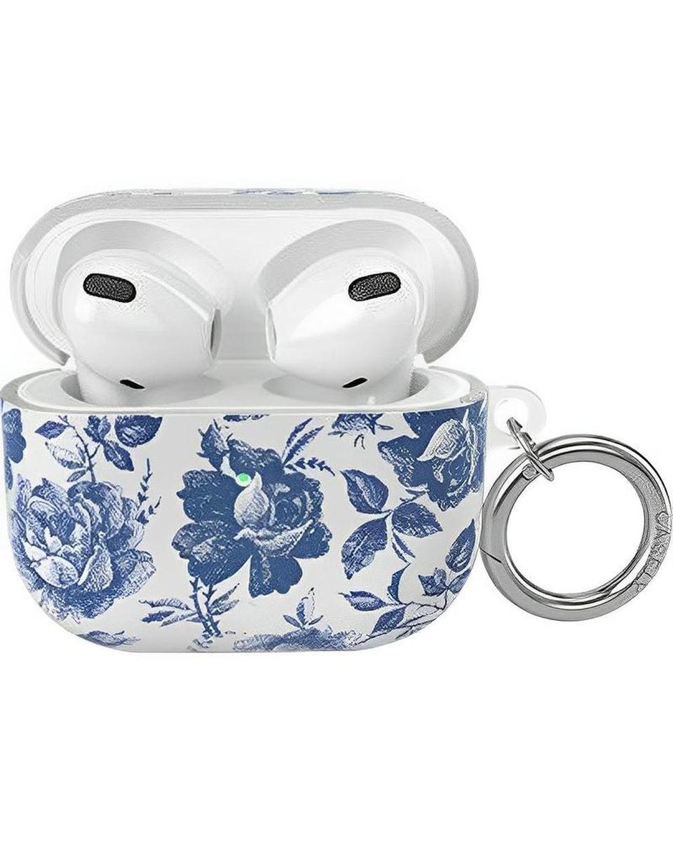 Rose to Fame Blue & White Rose Floral AirPods Case