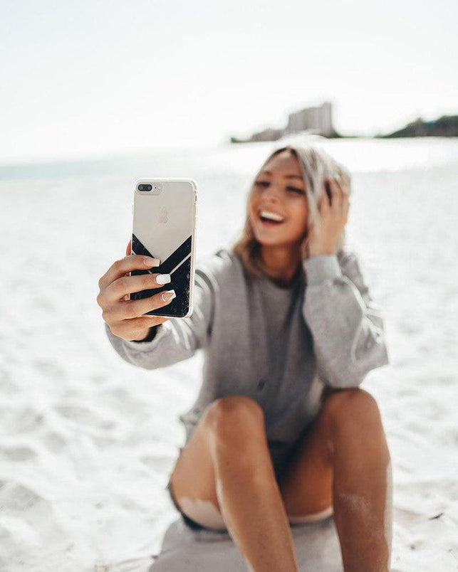 Sleek and Simple | Black Marble V Clear Case iPhone Case get.casely 