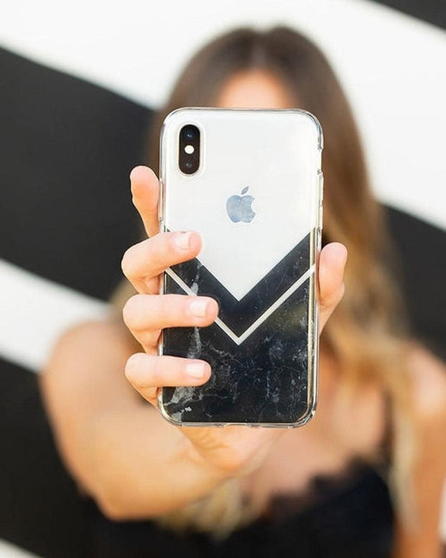 Sleek and Simple | Black Marble V Clear Case iPhone Case get.casely 